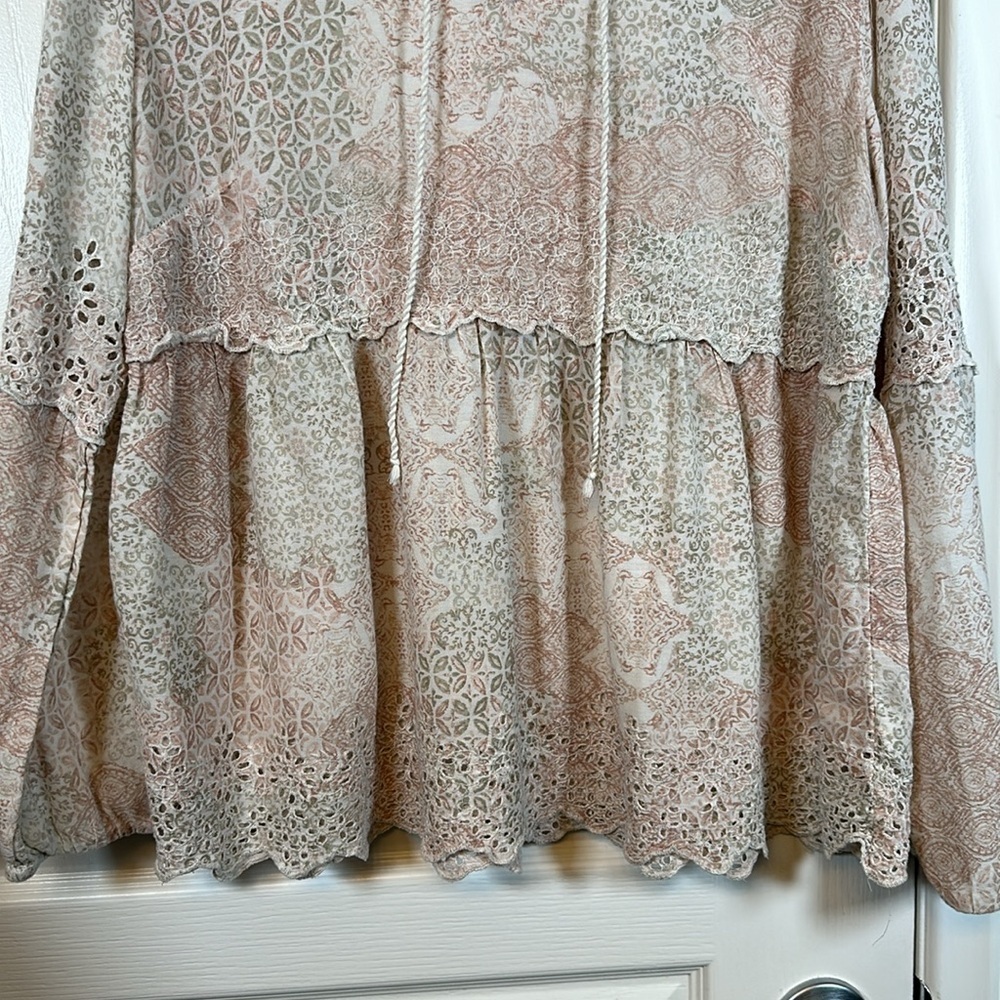 Style & Co Peasant Eyelet V-Neck Breezy Tunic Blouse Bohemian Large Euc #6523 View 4